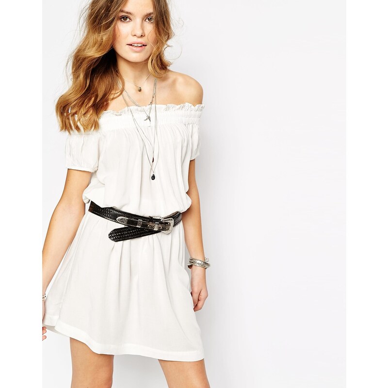 First & I - Schulterfreies Kleid im Gypsy-Stil - Weiß