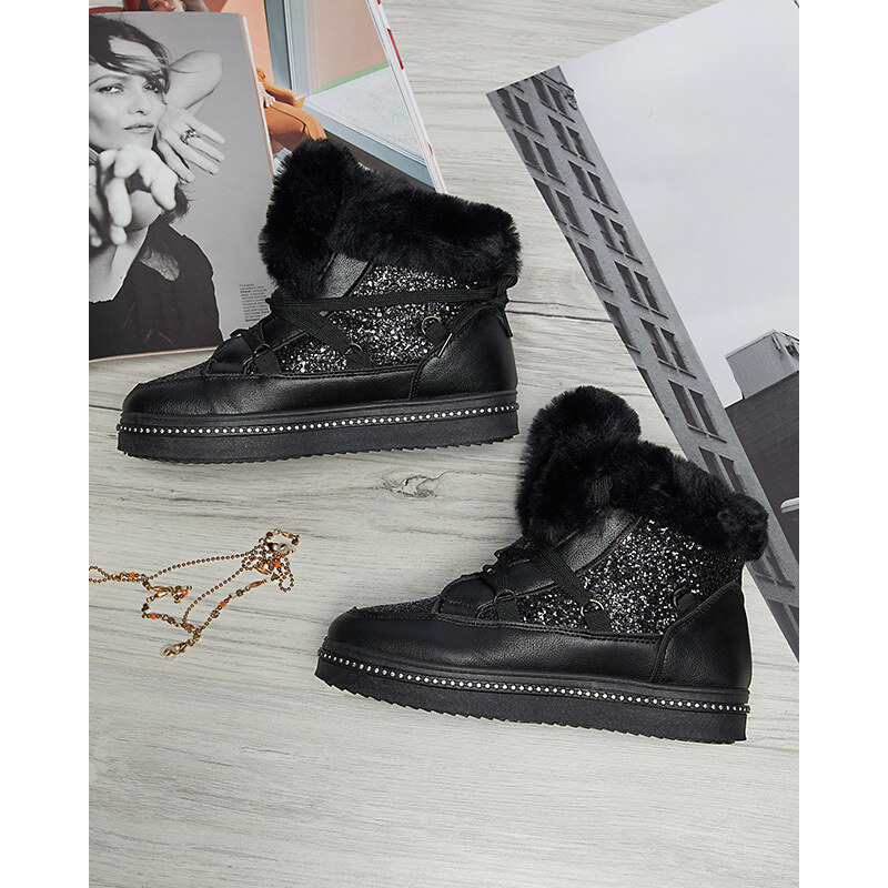 fashion Schwarze Damen-Schnürstiefel mit Pailletten Gesita - Footwear - schwarz