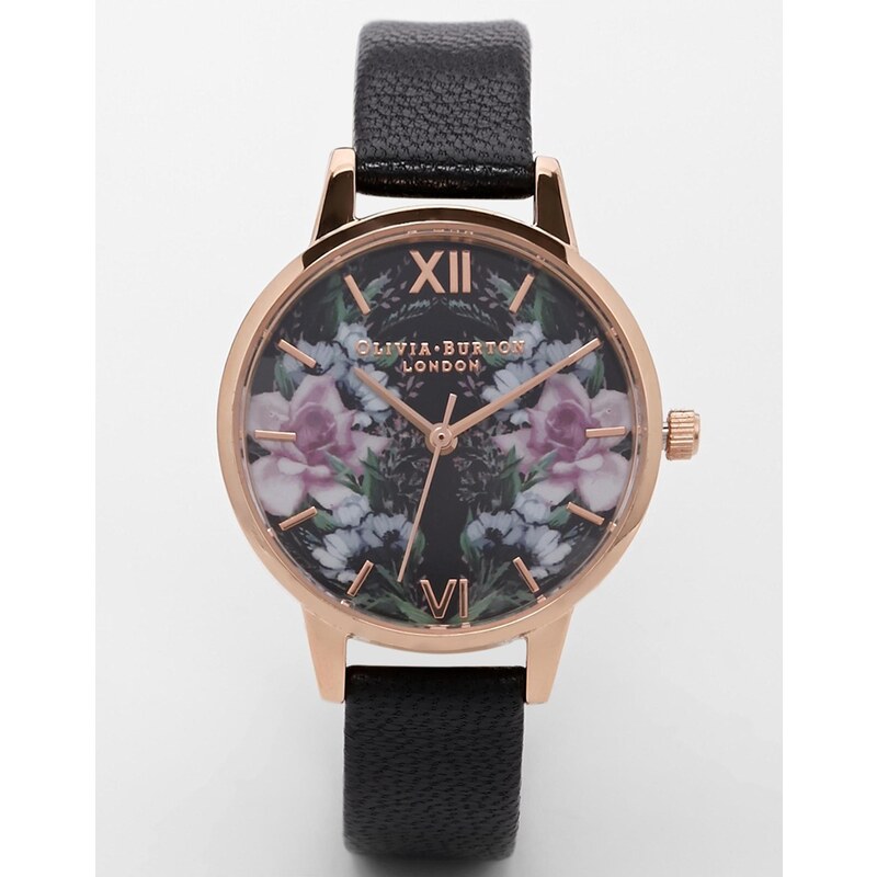 Olivia Burton - Uhr mit Winterblumendesign und mittelgroßem Zifferblatt - Schwarz