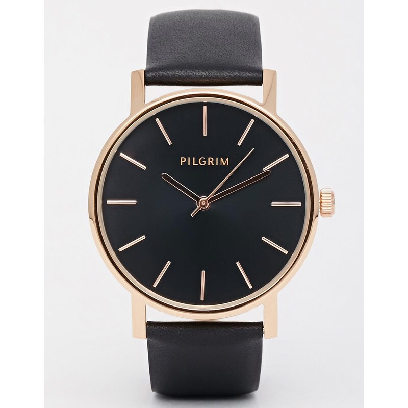 Pilgrim - Uhr mit roségoldener Beschichtung und Lederband - Schwarz