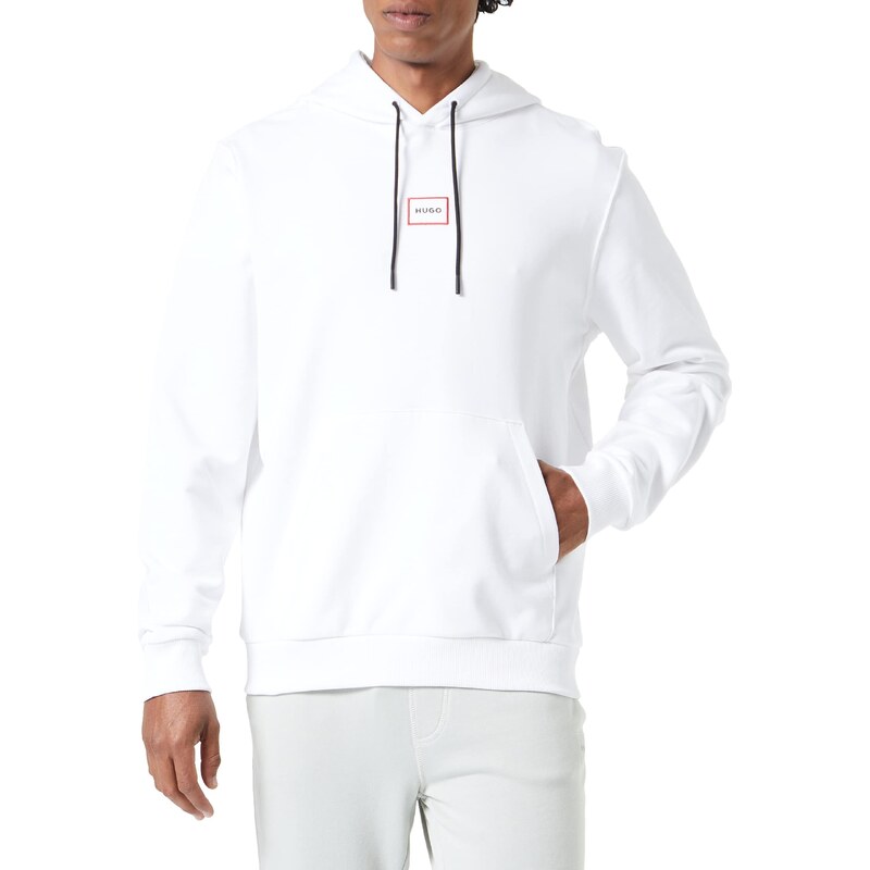 HUGO Herren Dorage Relaxed-Fit Kapuzenpullover aus French Terry mit eingerahmtem Logo Weiß XL