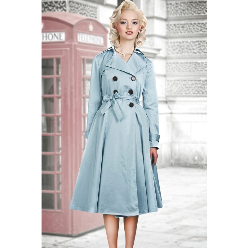Collectif Clothing Dietrich Swing Trench Coat in Iceblue