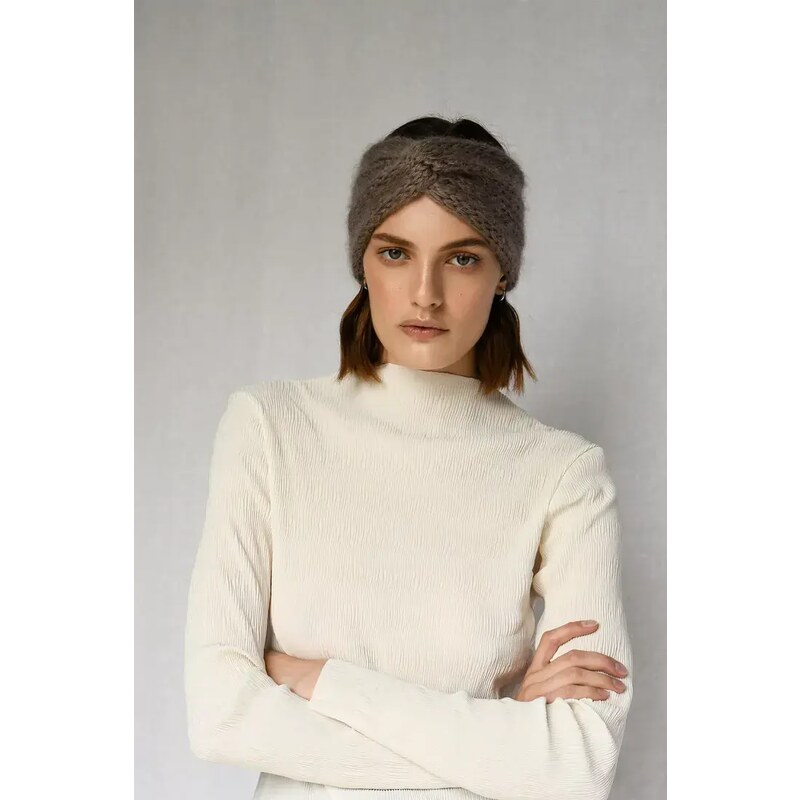 Plexida Twisted Knit Headband Dark Brown - Mohair Wool