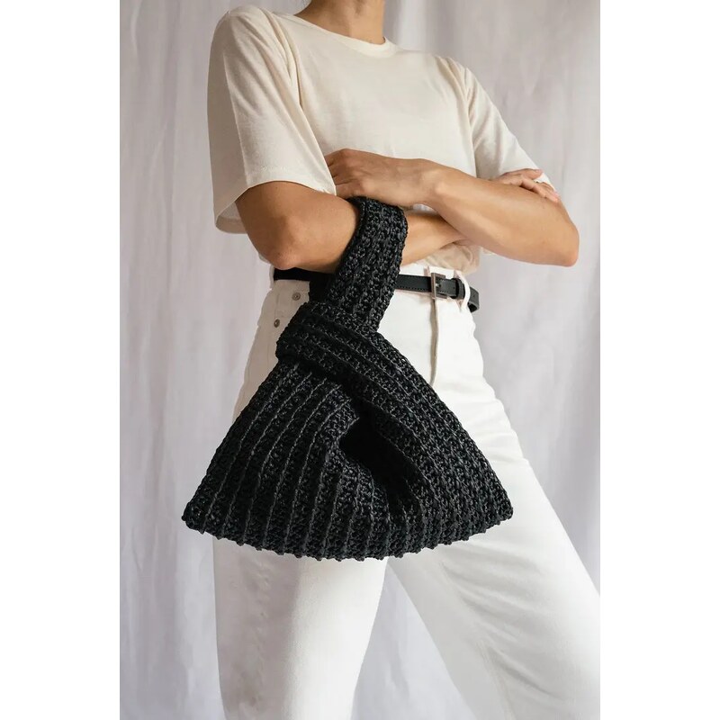 Plexida Raffia Bag In Black - Knot Bag