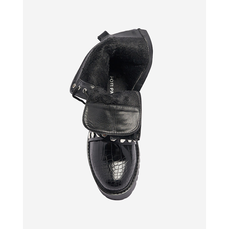 Poti Pati Schwarze Damen Baggerstiefel mit Ketten und Prägung Serolla- Footwear