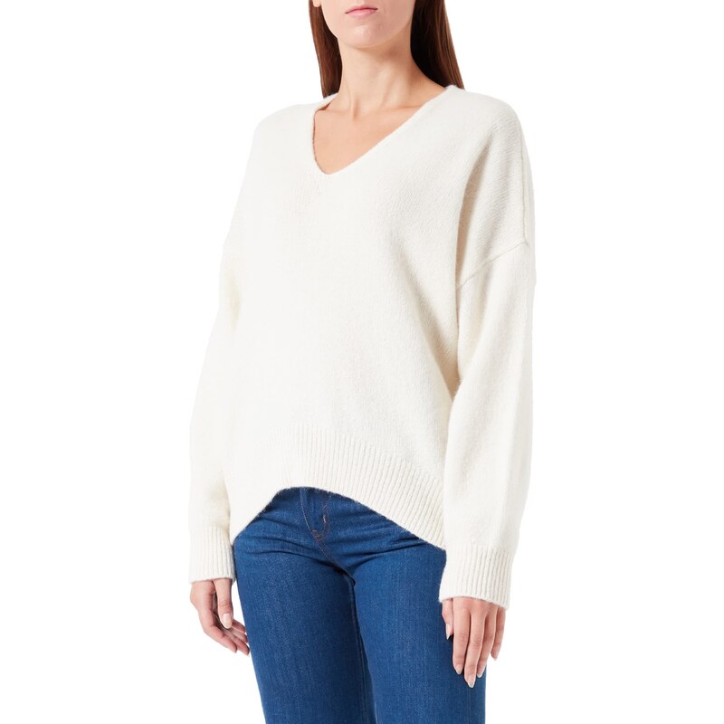 BOSS Damen C Fondianan Relaxed-Fit Pullover mit Alpaka-Anteil und V-Ausschnitt Weiß XS
