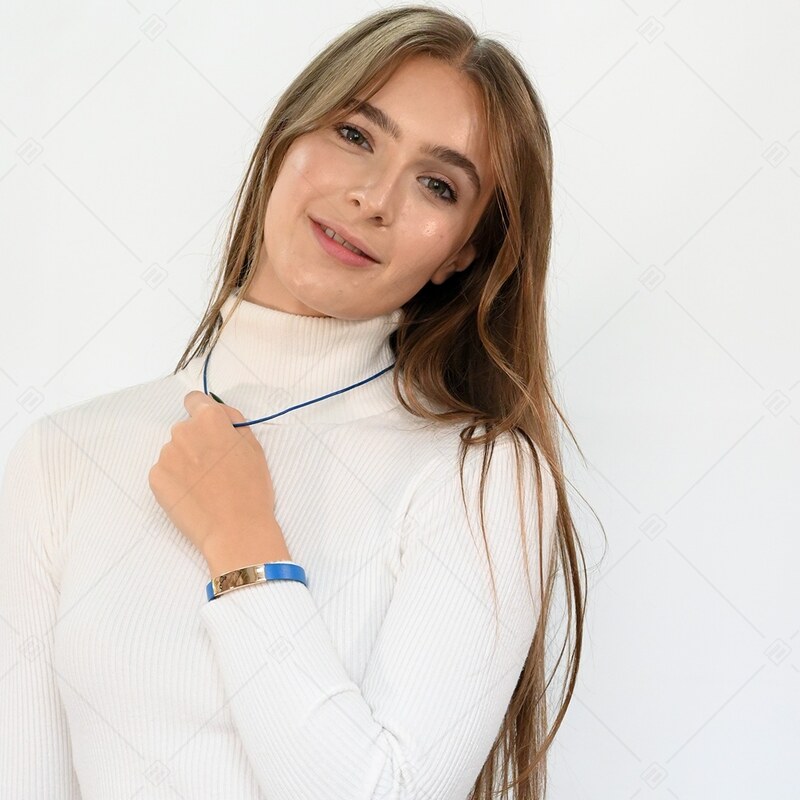 BALCANO - Cordino / Blaues Leder Halskette mit 18K rosévergoldetem Edelstahl Hummerkrallenverschluss - 2 mm