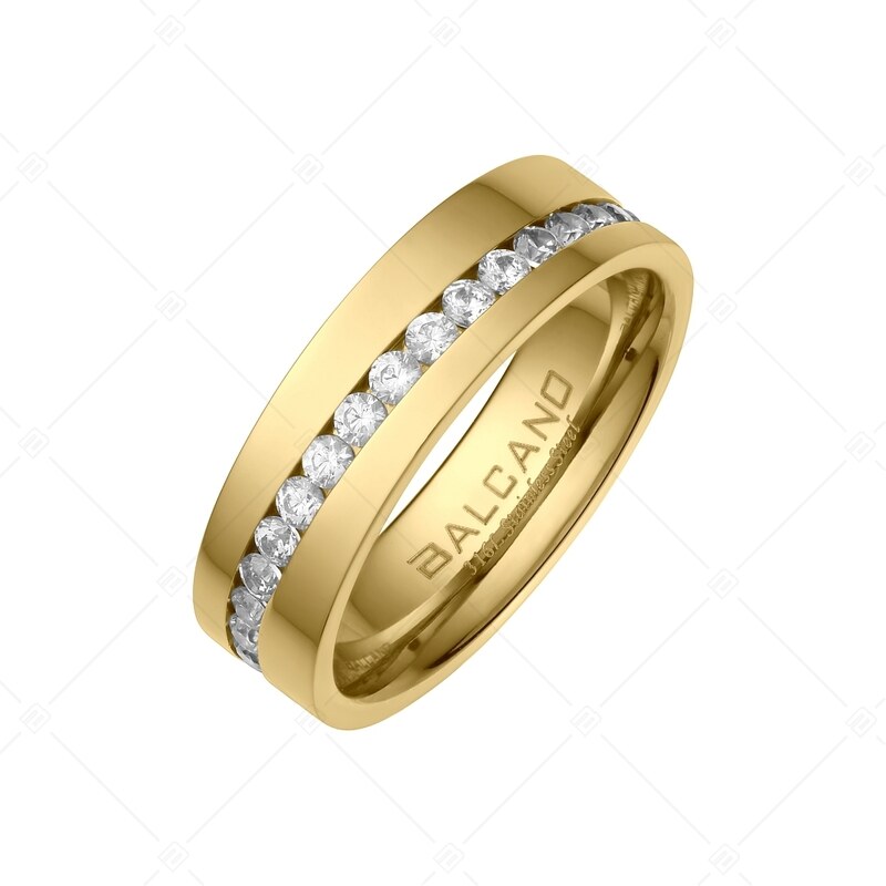 BALCANO - Jessica / Edelstahl Ring mit Zirkonia Kristallen rund herum und 18K Gold Beschichtung