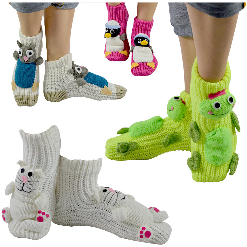 Lesara 3D-Socken mit Strick-Tieren - Weiß - 35-38