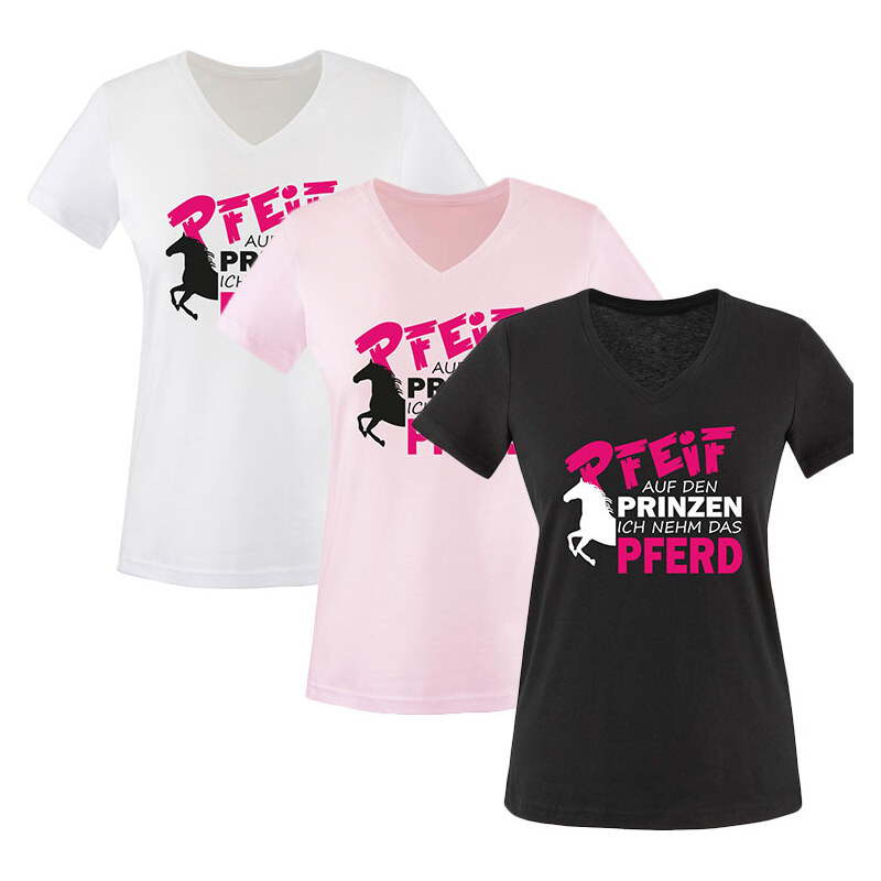 Lesara Damen-T-Shirt Pfeif auf den Prinzen - Schwarz-Weiß-Pink - L