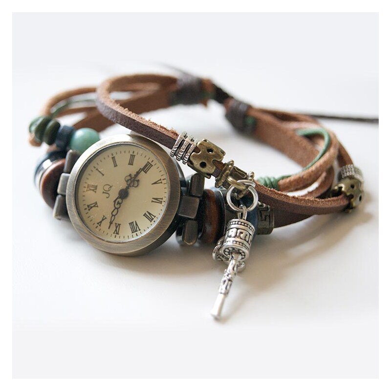 Lesara Mehrgliedrige Leder-Armbanduhr mit Schmuck-Elementen