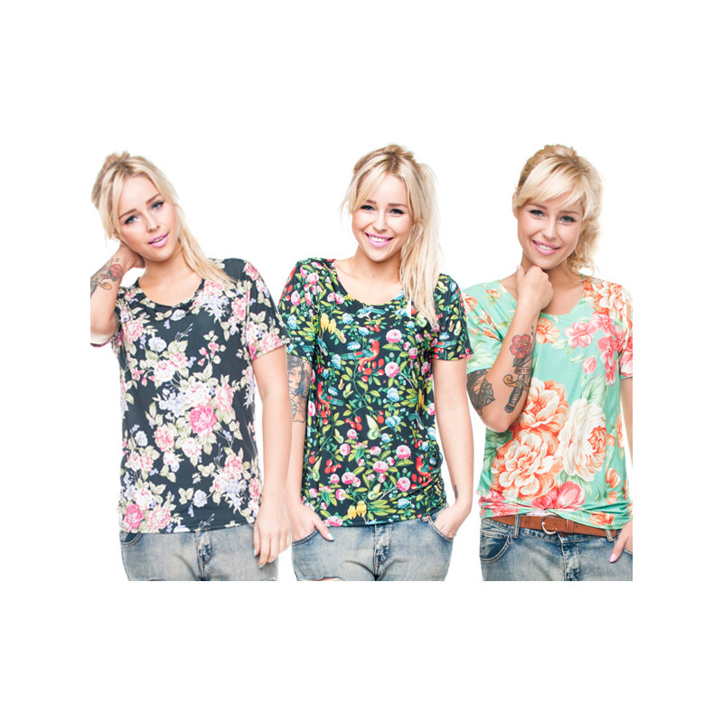 Lesara Damen-T-Shirt mit Blumen-Muster - Rosé
