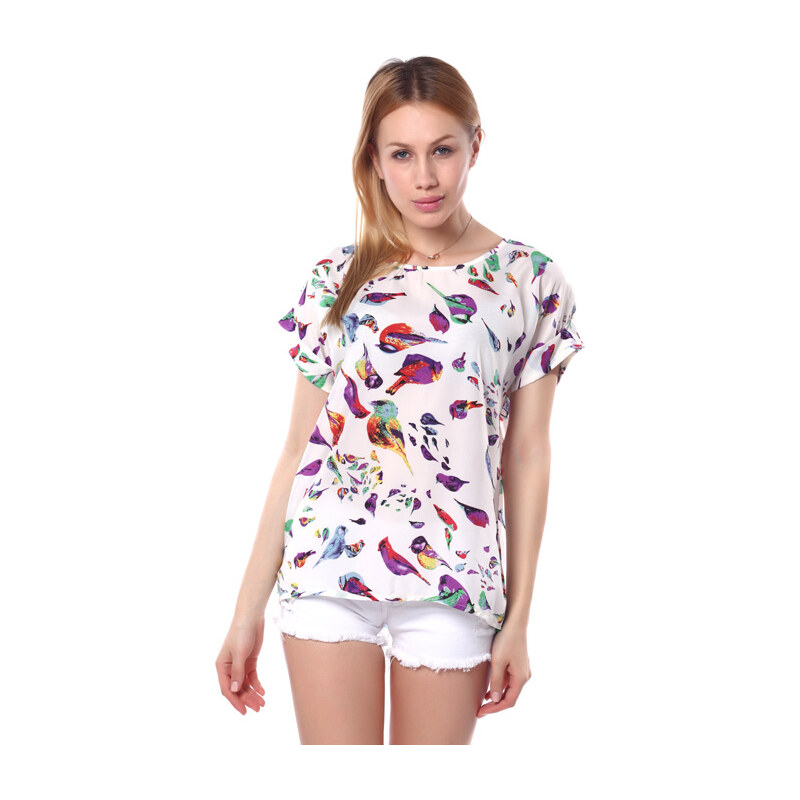 Lesara Damen-Shirt mit Vogel-Print - Mehrfarbig - S