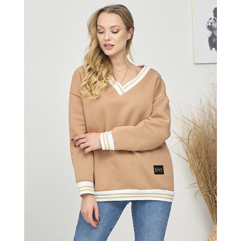 Made in Italy Isoliertes Damen-Sweatshirt in Hellbraun- Kleidung - Hellbraun || braun