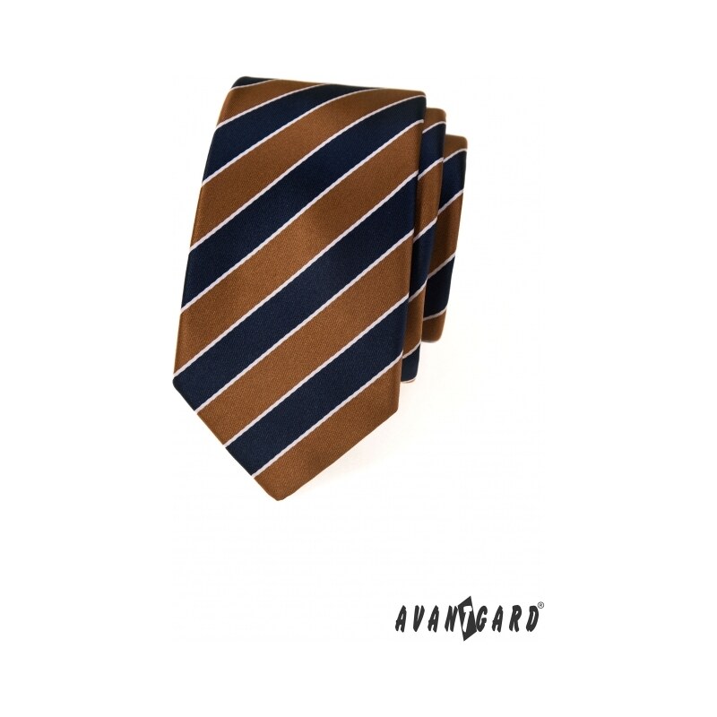 Avantgard Blau-braun gestreifte schmale Krawatte