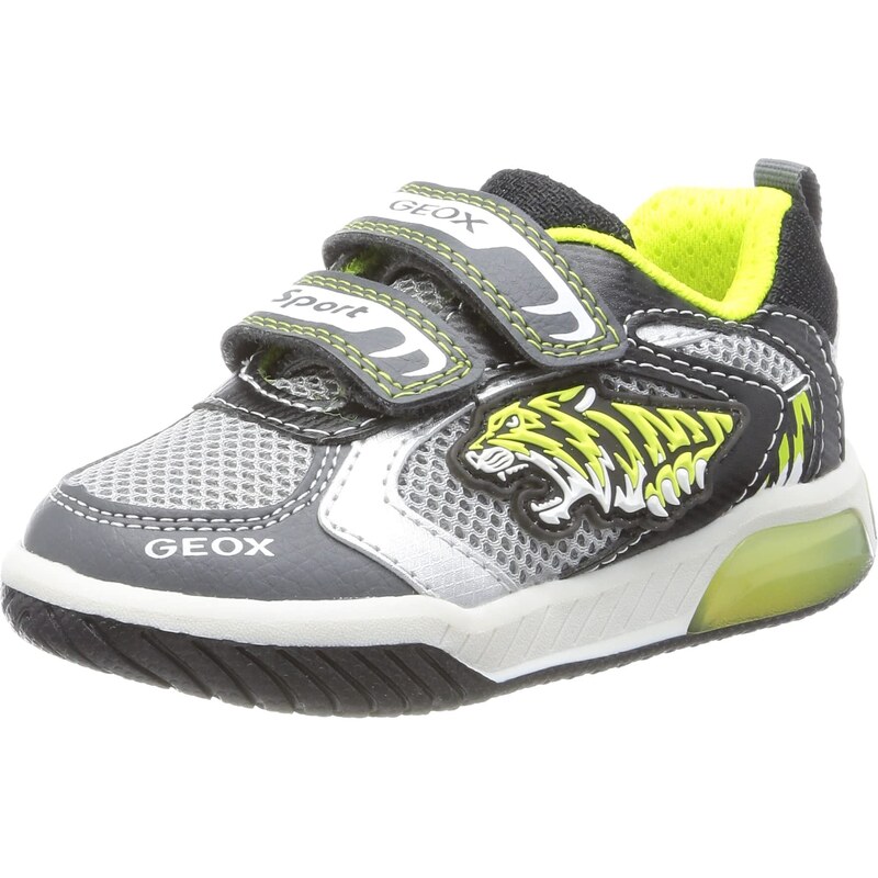Geox J INEK Boy Sneaker, Grey/Lime, 24 EU