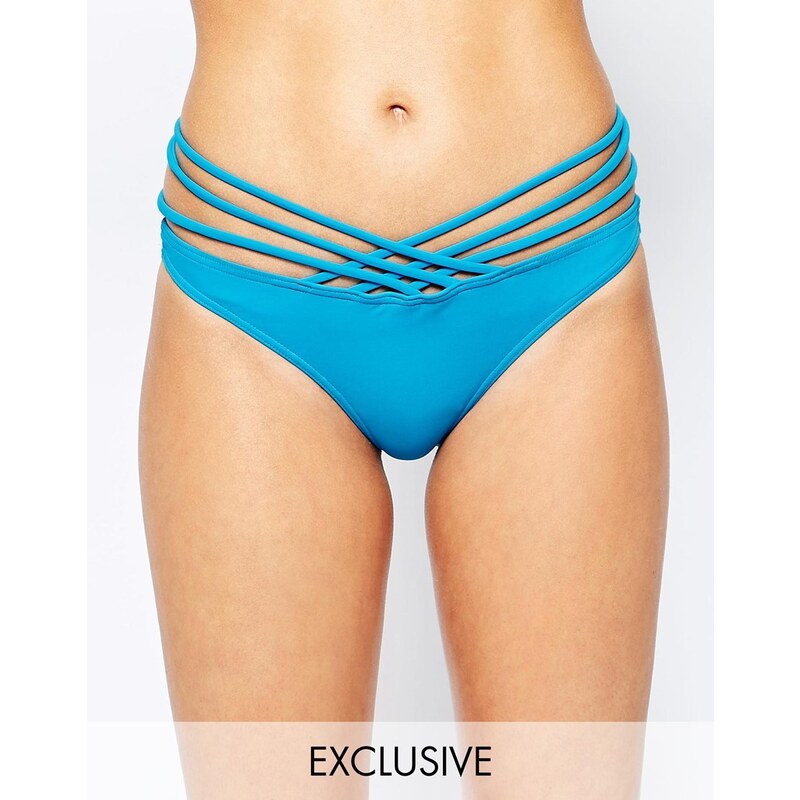 ASOS FULLER BUST - Exklusive Bikinihose mit vielen Bändern im Gitterdesign - Türkisblau
