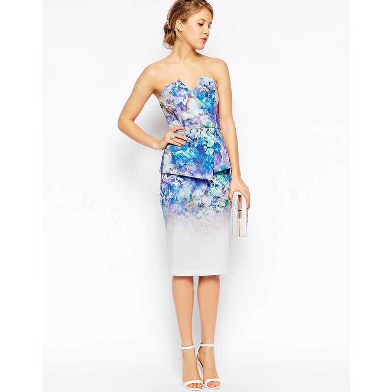 ASOS Hochwertiges Bandeau-Kleid mit Schößchen und Blumenmuster - Mehrfarbig