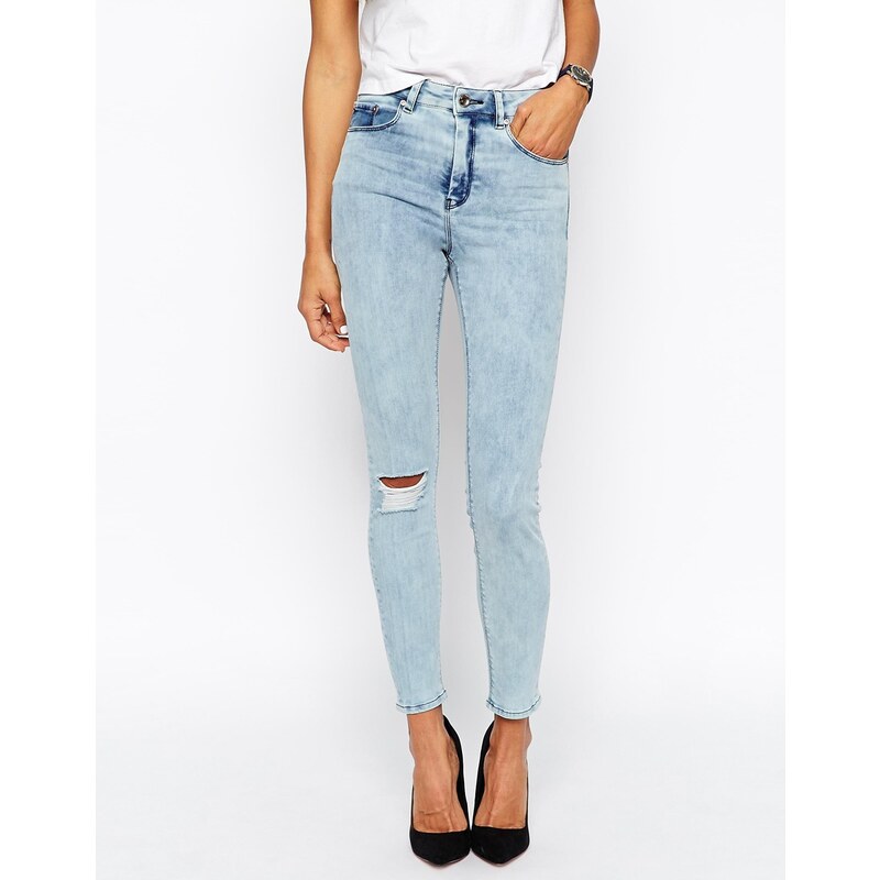 ASOS - Ridley - Skinny-Jeans mit hoher Leibhöhe in Peta-Waschung und zerrissenem Knie - Peta-Waschung