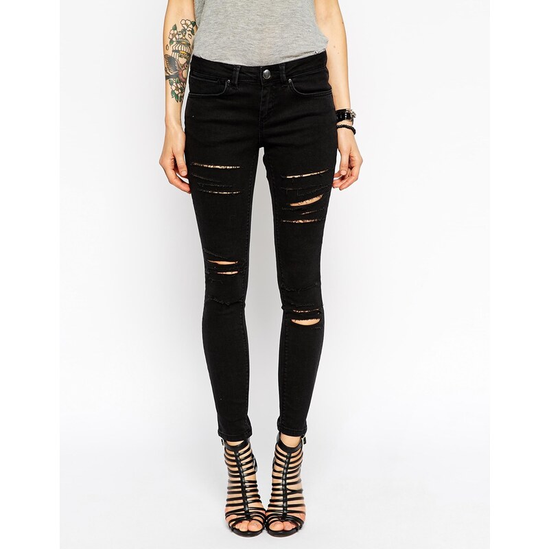ASOS - Whitby - Knöchellange Low-Rise-Skinny-Jeans mit vielen Rissen - Verwaschenes Schwarz