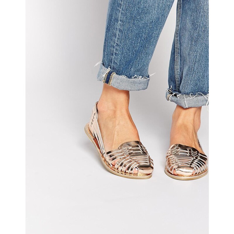 Miss KG - Flache Schuhe aus gewebtem Leder in Metallic-Optik - Gold