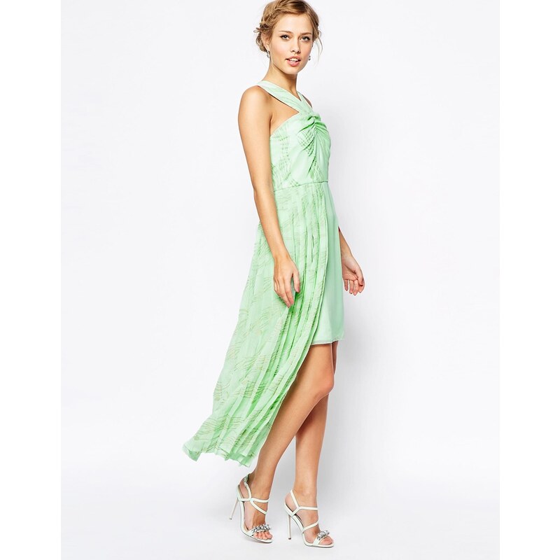 VLabel London - Forest - Kleid mit hohem Kragen und Stufensaum - mit hellgrünem Seafoam-Print