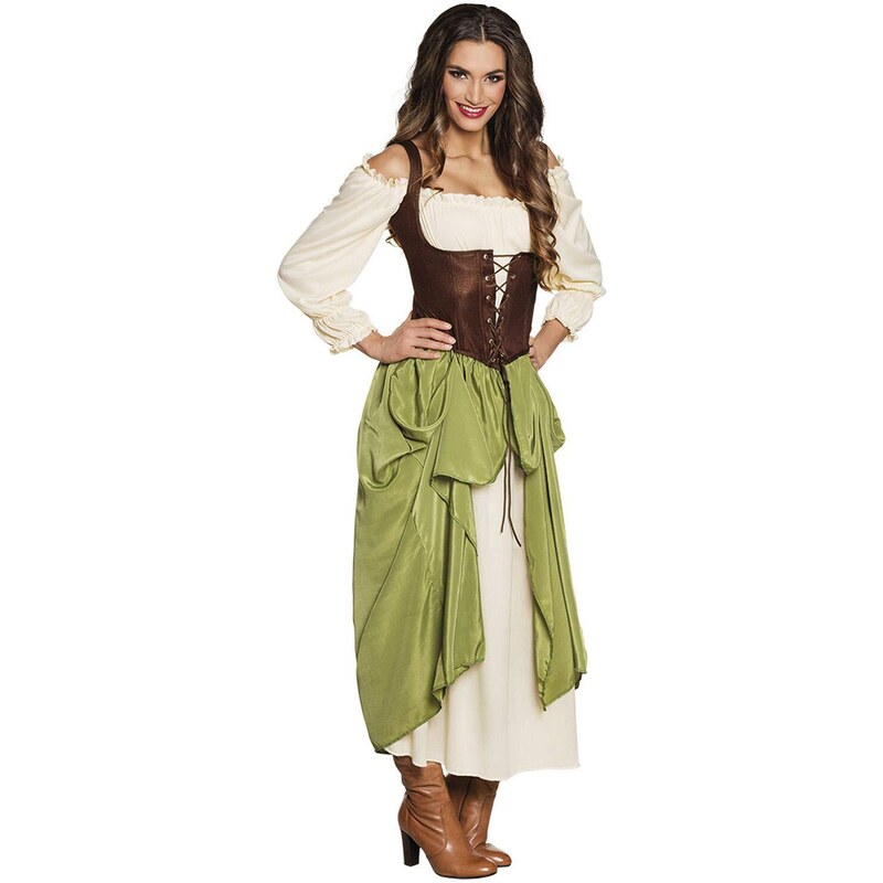 Boland - Kostüm für Erwachsene Mittelalterliche Wirtin, mittelalterliche Frau, Kleid mit Bluse, Unterrock, Korsage, Karneval, Halloween, Fasching, Mottoparty