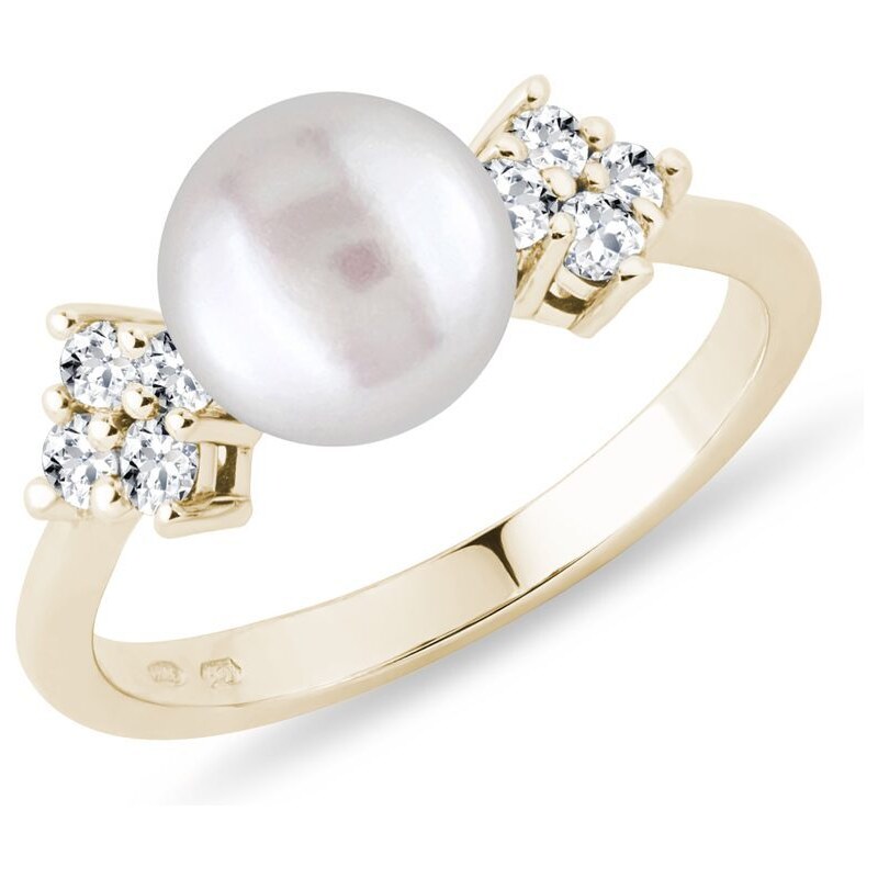 Perlenring mit Diamanten in 14k Gelbgold KLENOTA R6046003