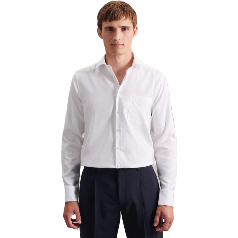 Seidensticker Herren Regular Fit Langarm Shirt, Weiß, 48