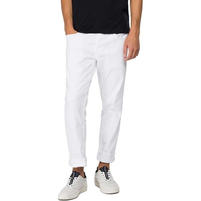 Replay Herren Jeans Anbass Slim-Fit mit Stretch, Weiß (White 001), W33 x L34