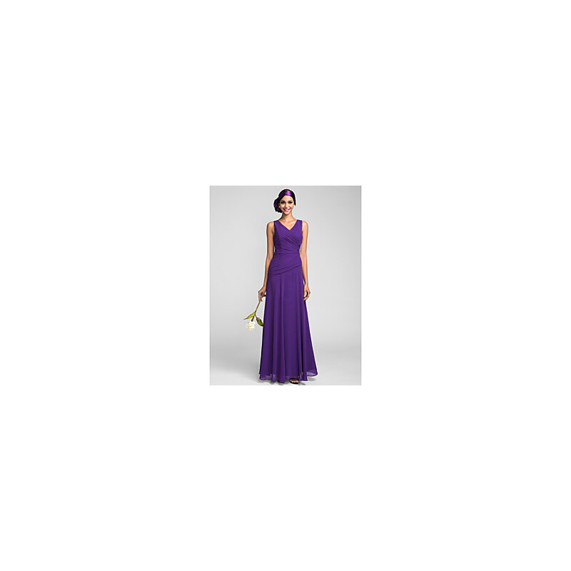 LightInTheBox Sheath/Column V-neck Floor-length Chiffon Bridesmaid Dress (663658)