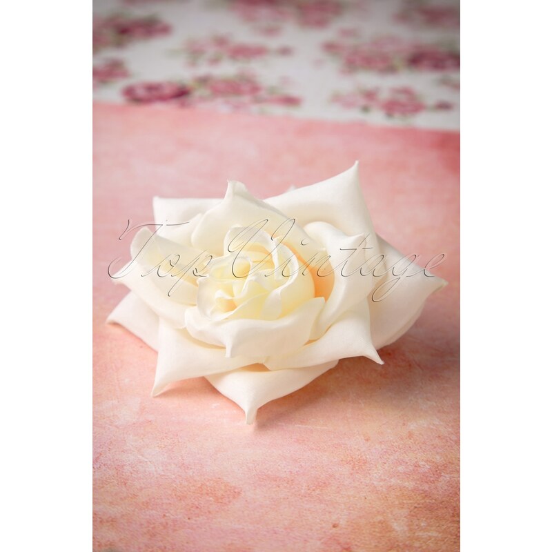 Collectif Clothing 50s A Rose Is A Rose Is A Rose In Ivory Hairclip Brooch