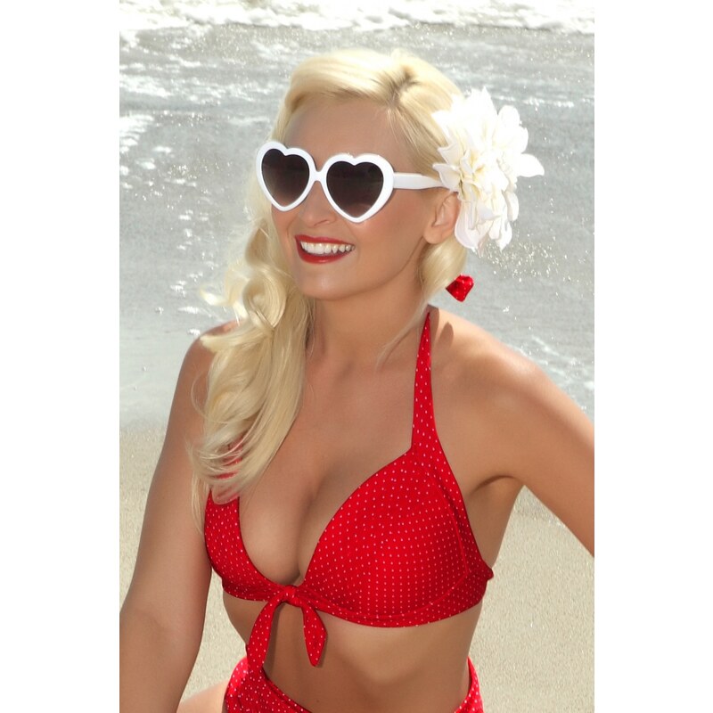 50s Marilyn Poolside Bikini Top in Red White Polkadot