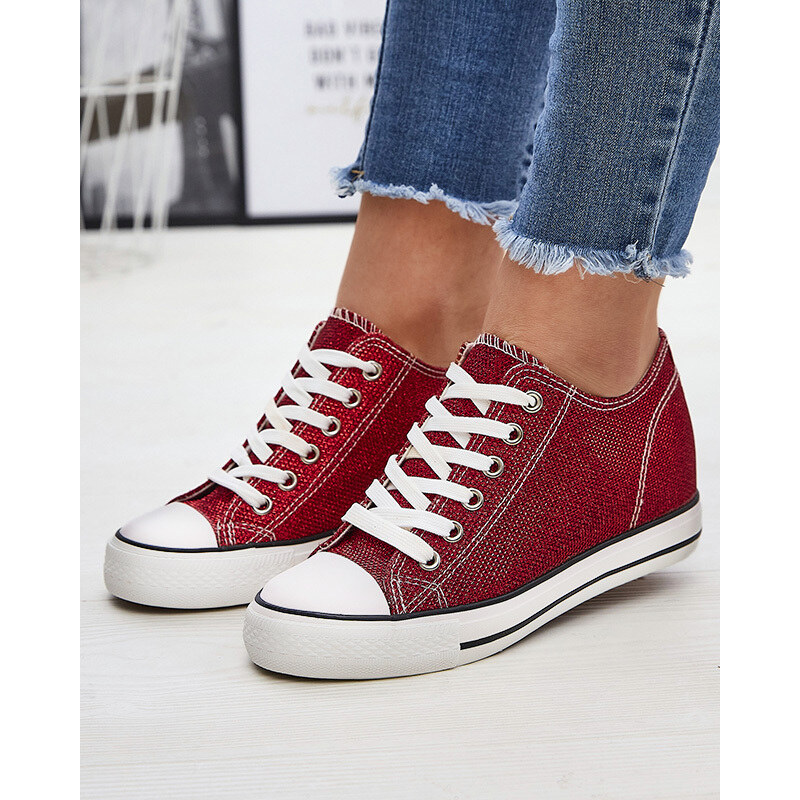 Bella Comoda Rote Damen-Sneakers auf einem versteckten Anker mit glänzendem Faden Seggat- Footwear - rot