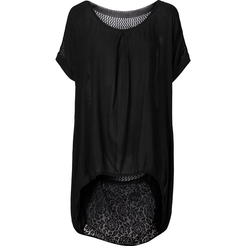 RAINBOW Blusenshirt mit Netzeinsatz kurzer Arm in schwarz von bonprix