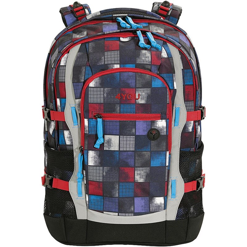 4YOU Schulrucksack mit Laptop- und Tabletfach, Square Blue/Red, »Jump«