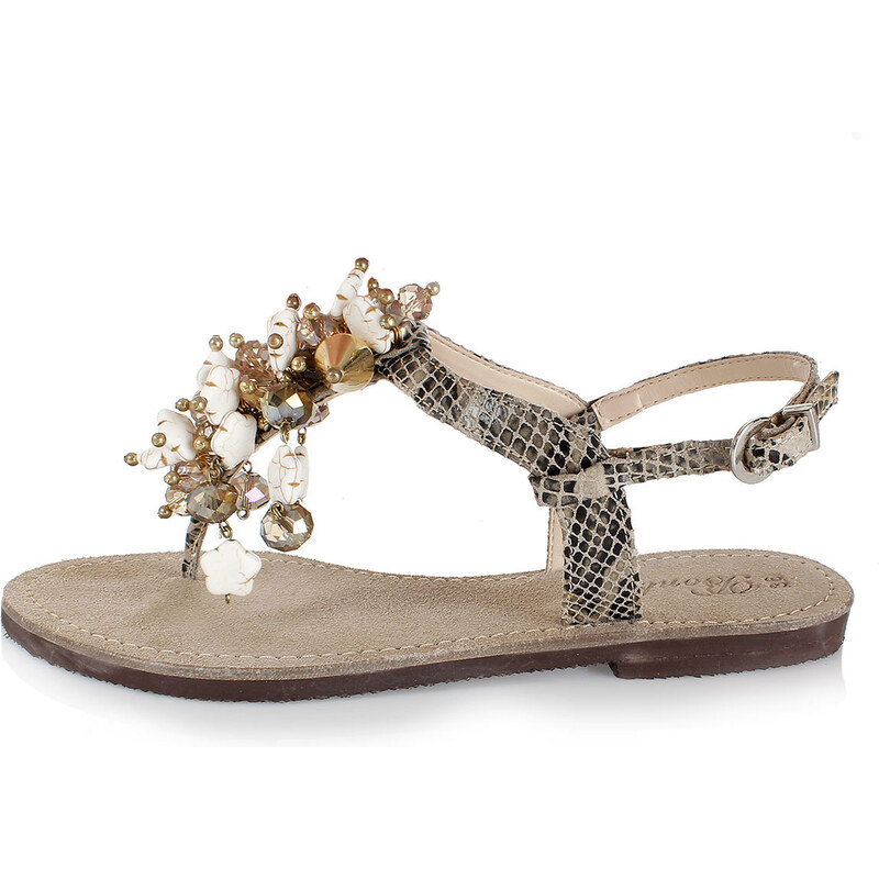 Bonbon Sandale aus Gedrucktem Leder mit Juweleinsätze Frühling/Sommer