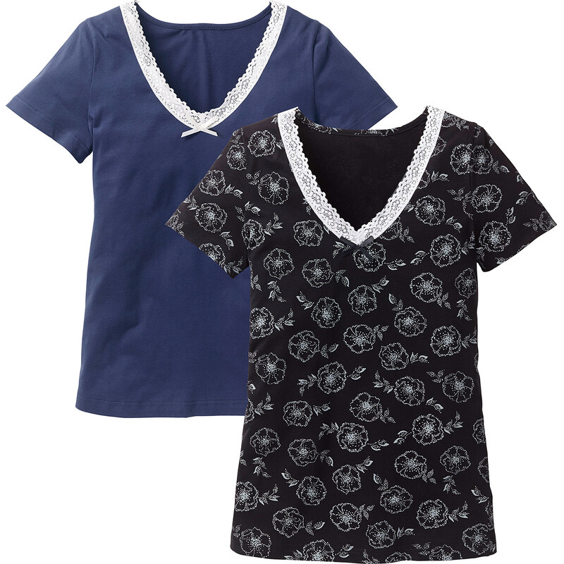 bpc selection Kurzarmshirt (2er-Pack) in schwarz für Damen von bonprix