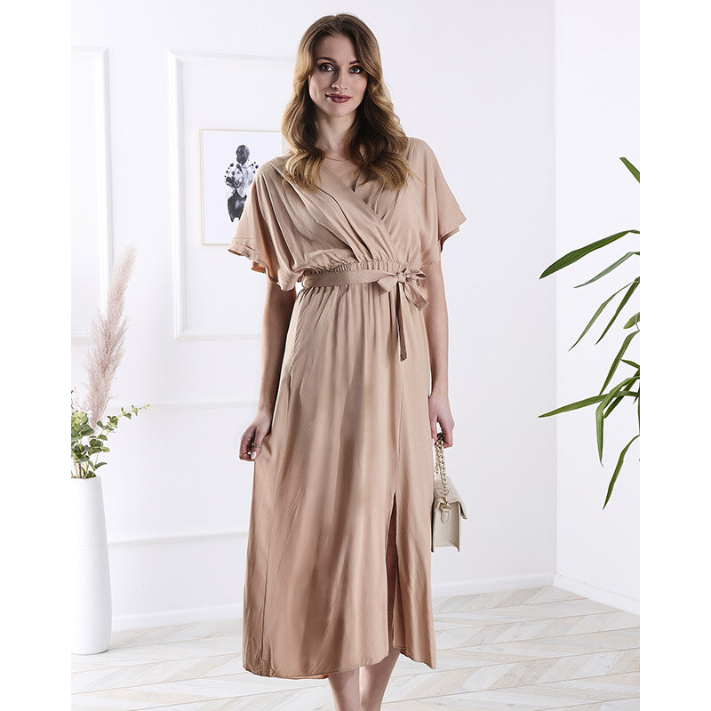 CONOS Langes Damenkleid mit Taillenband in camel - Kleidung - camel || Hellbraun || pink