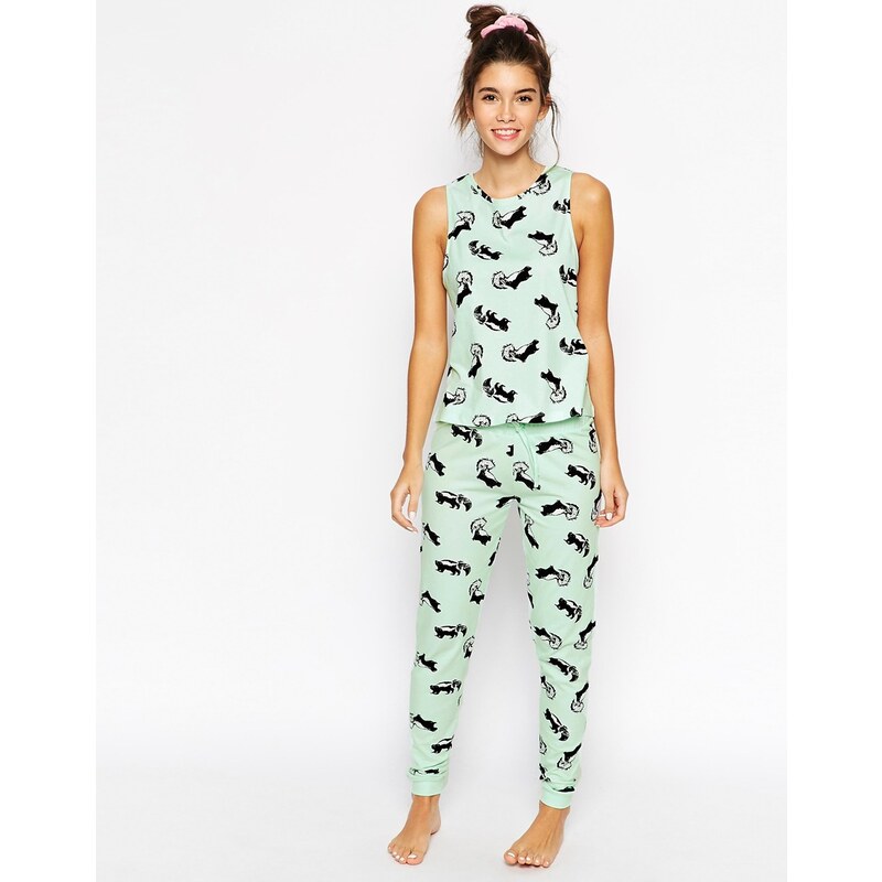 ASOS - Pyjama-Set aus Trägershirt und Leggins mit Skunk-Print - Mehrfarbig