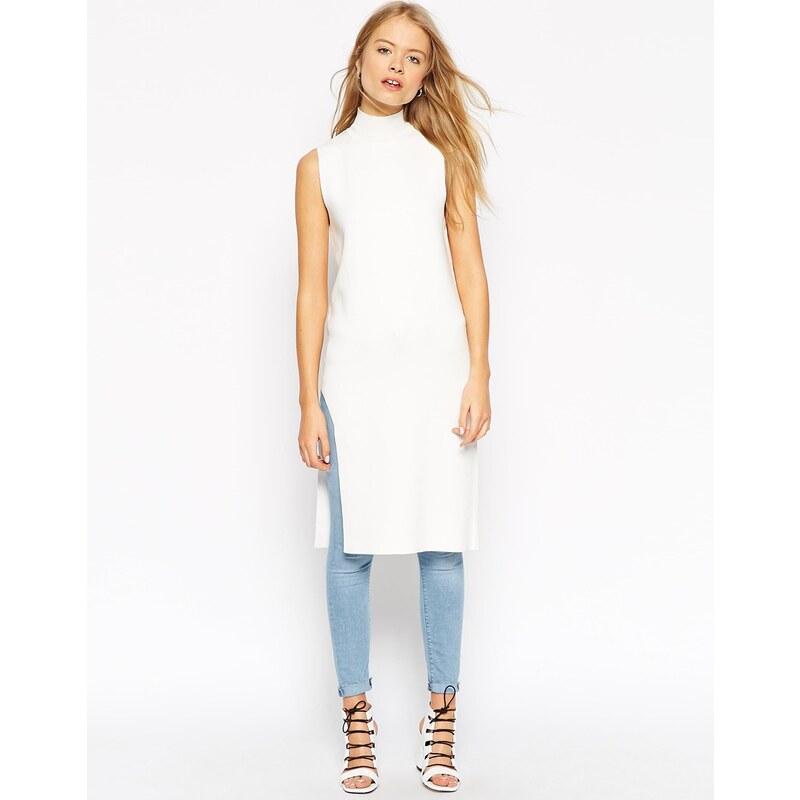 ASOS Sleeveless Tunic In Structured Knit With Side Split and High Neck
