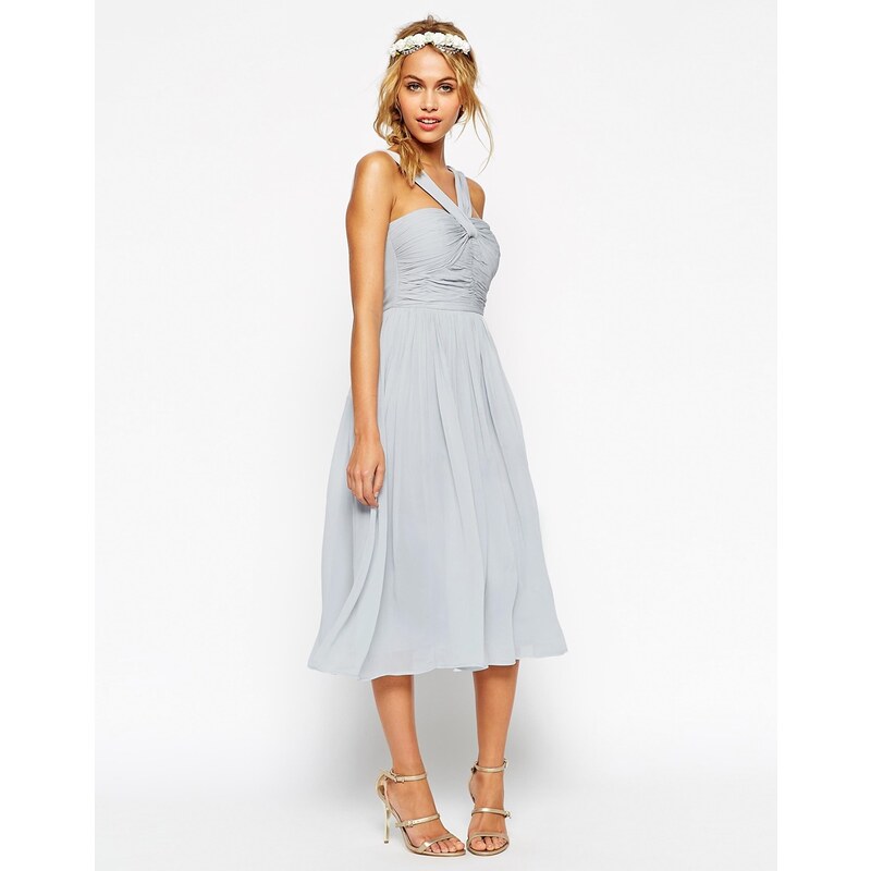 ASOS - WEDDING - Mittellanges Kleid mit Neckholderdetails - Hellblau