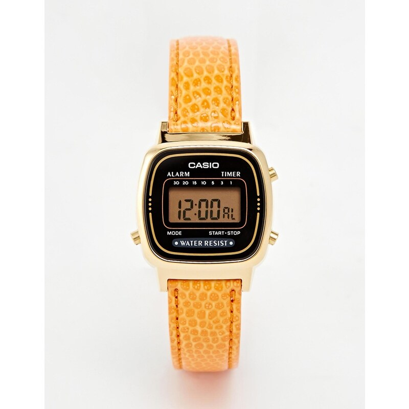 Casio - LA670WEGL-4A2EF - Digitaluhr aus Leder in orangefarbener Schlangenlederoptik - Orange
