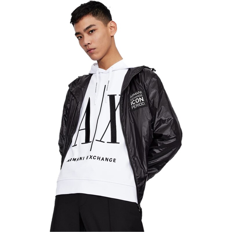 Armani Exchange Herren Hoodie, Maxi Print Logo on Front Sweatshirt, White, M