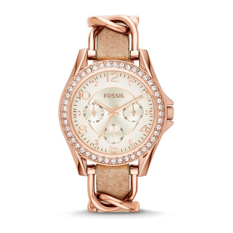 Fossil Armbanduhr - Riley Watch Rosegold Sand Strap - in rosa - Armbanduhr für Damen