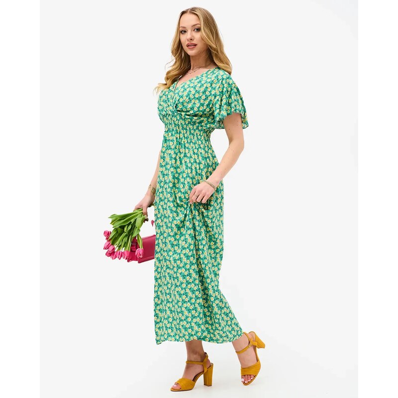 CONOS Grünes Damen-Midikleid mit gelbem Blumenmotiv - Kleidung - ziel