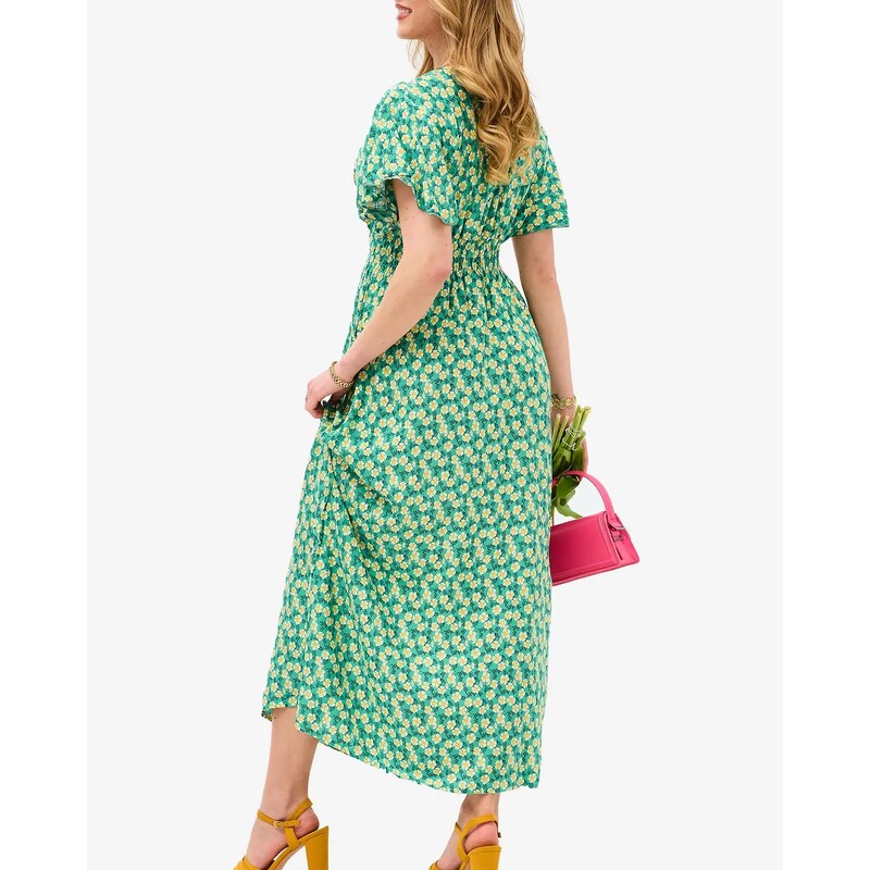 CONOS Grünes Damen-Midikleid mit gelbem Blumenmotiv - Kleidung - ziel