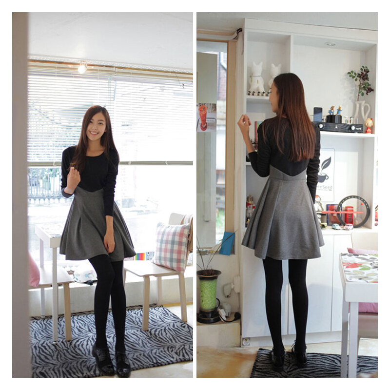 Lesara Damen-Kleid Zweifarbig - Grau-Schwarz - XL