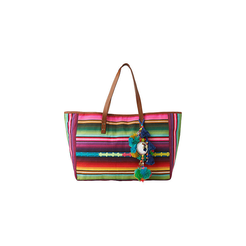 TOM TAILOR pepita stripe bag Star Mela Shopper mit Streifen für Frauen (mehrfarbig, mit kurzen Henkeln und Druckknopf-Verschluss) aus Baumwoll-Stoff, Henkel aus