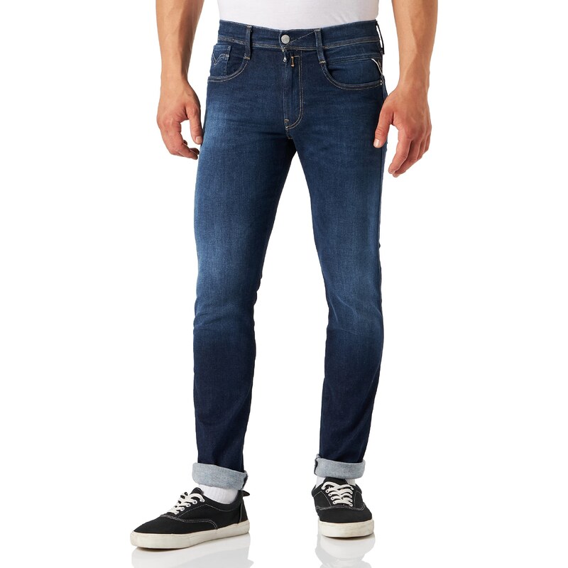 Replay Herren Jeans Anbass Slim-Fit Hyperflex aus recyceltem Material mit Stretch, Blau (Dark Blue 007), 36W / 30L